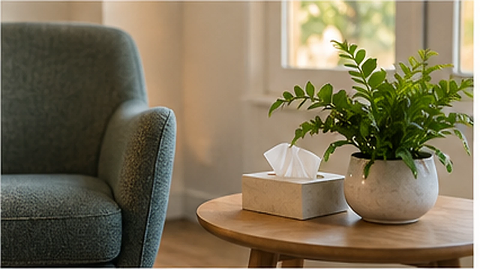 A warm and welcoming counselling room